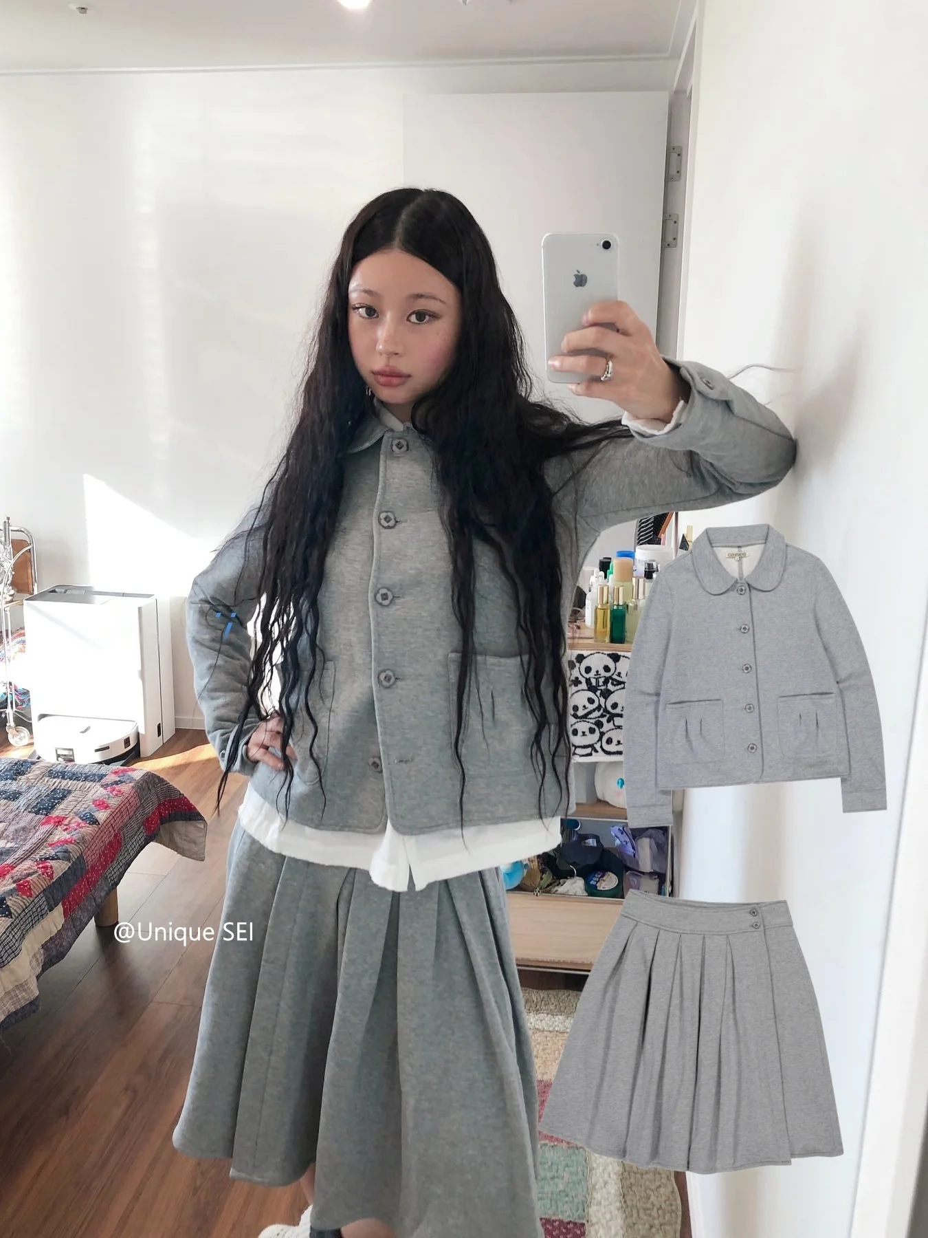 Retro Style Cotton Blouse And Skirt Set with Pocket Doll Collar for Women Long Sleeve Button up Shirt Vintage Fashion Women's...