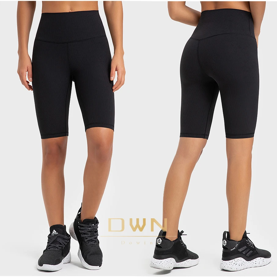 

Women Training High-Rise Ribbed Short 10'' Running Biker Quick-dry Fabric Abrasion-Resistant Yoga Shorts With Hidden Pocket