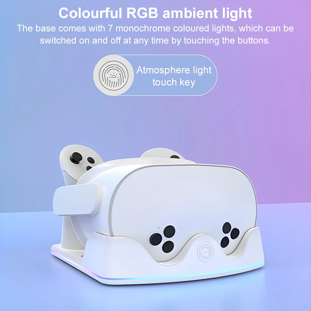 قاعدة شحن لـ Meta Quest 3S VR Headest محطة شحن سريعة مع حامل شحن ضوء RGB لـ Meta Quest 3S/Quest 3/Quest 2
