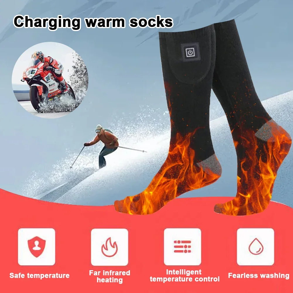 Electric Heated Socks 3 Level Temperature Rechargeable Cold-Proof Foot Warmers Fast Heating for Outdoor Activities Skiing