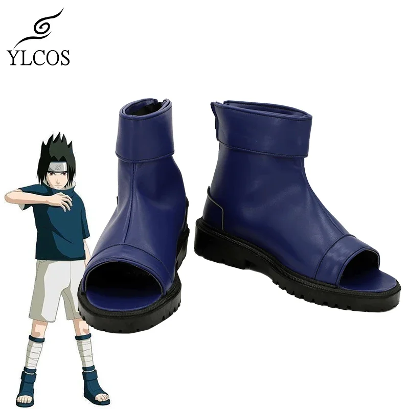 Anime NARUTO Uchiha Sasuke Cosplay Shoes Halloween Party Blue Leather Boots Custom Made