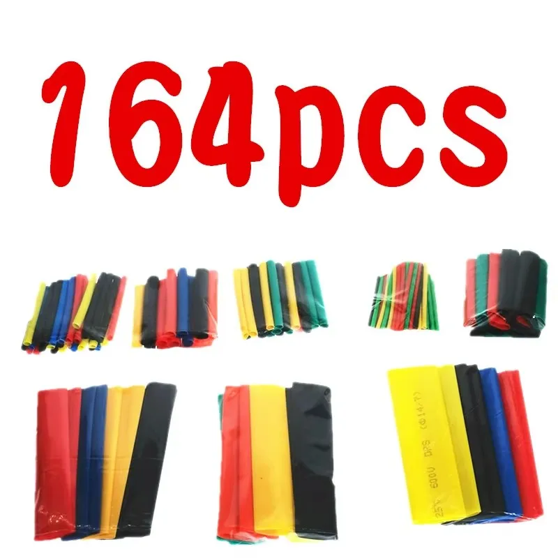 127/164pcs Heat Shrink Tube  Polyolefin Heat Cable Wire Shrink Tube Shrinkable Sleeve Insulation Wire Shrinkable Heatshrink Tube