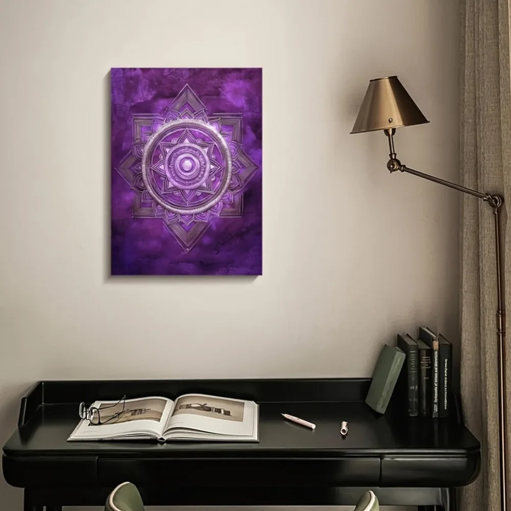 CIFBUY Modern Aluminum Wall Art Waterproof Wear Resistant Sri Yantra Purple Silver Pattern For Home Office Cafe Living Room Bath