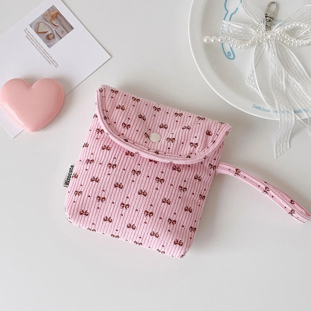 

Large Capacity Sanitary Napkin Storage Bag Bowknot Korean Style Corduroy Bow Makeup Bag Small Item Bag Portable