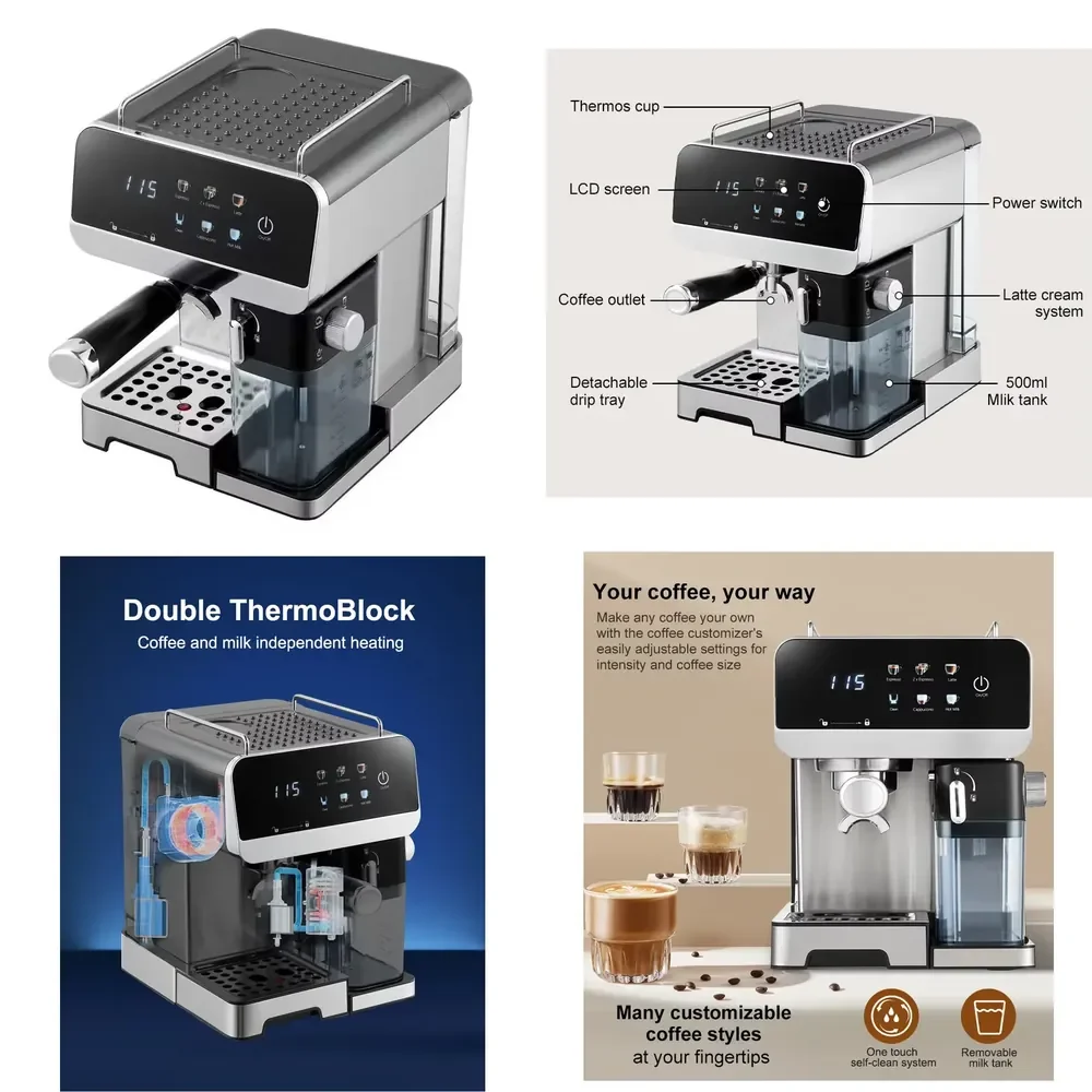 【2026】 2025 New Stainless Steel Semi-Automatic Espresso Coffee Maker Double Boiler Cappuccino/Latte Hot Water System Milk