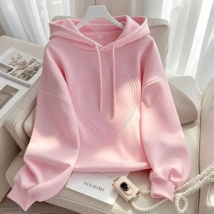 2025 New Autumn Hooded Long-sleeved Sweatshirt Women's Fashionable Casual Love Design Western Style Top