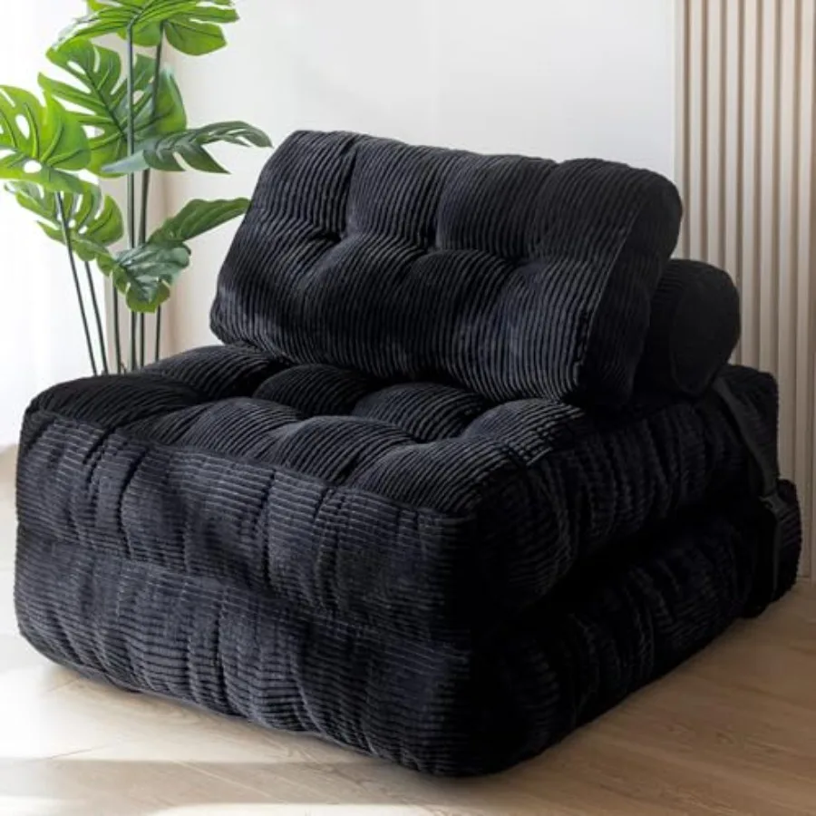 

Folding Sofa Bed for Living Room Bedroom, Fabric Gray, Compact Convertible Sleeper Chair with Pillow and Back Support, Portable