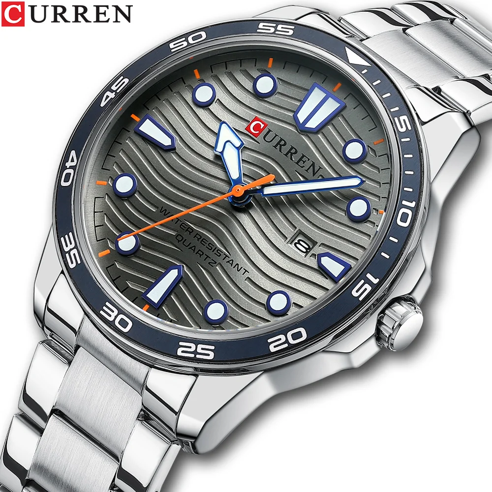 CURREN Fashion Mens Watches Top Brand Luxury Stainless Steel Quartz Wristwatches Casual Business Waterproof Luminous Clock