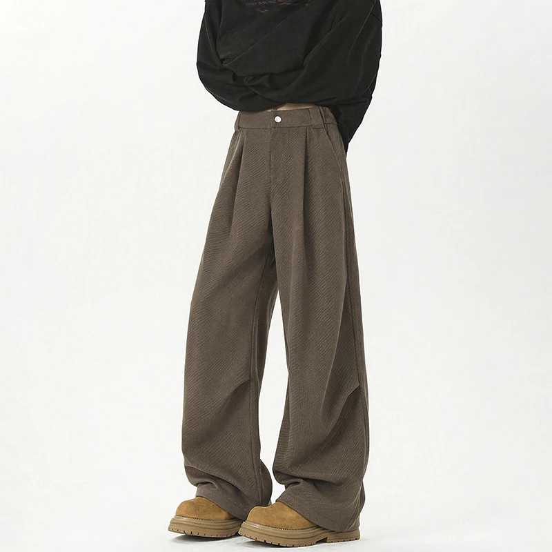Autumn Casual Pants Men Fashion Black Straight Pants Men Streetwear Korean Loose Brown Pants Mens Vintage Trousers M-3XL