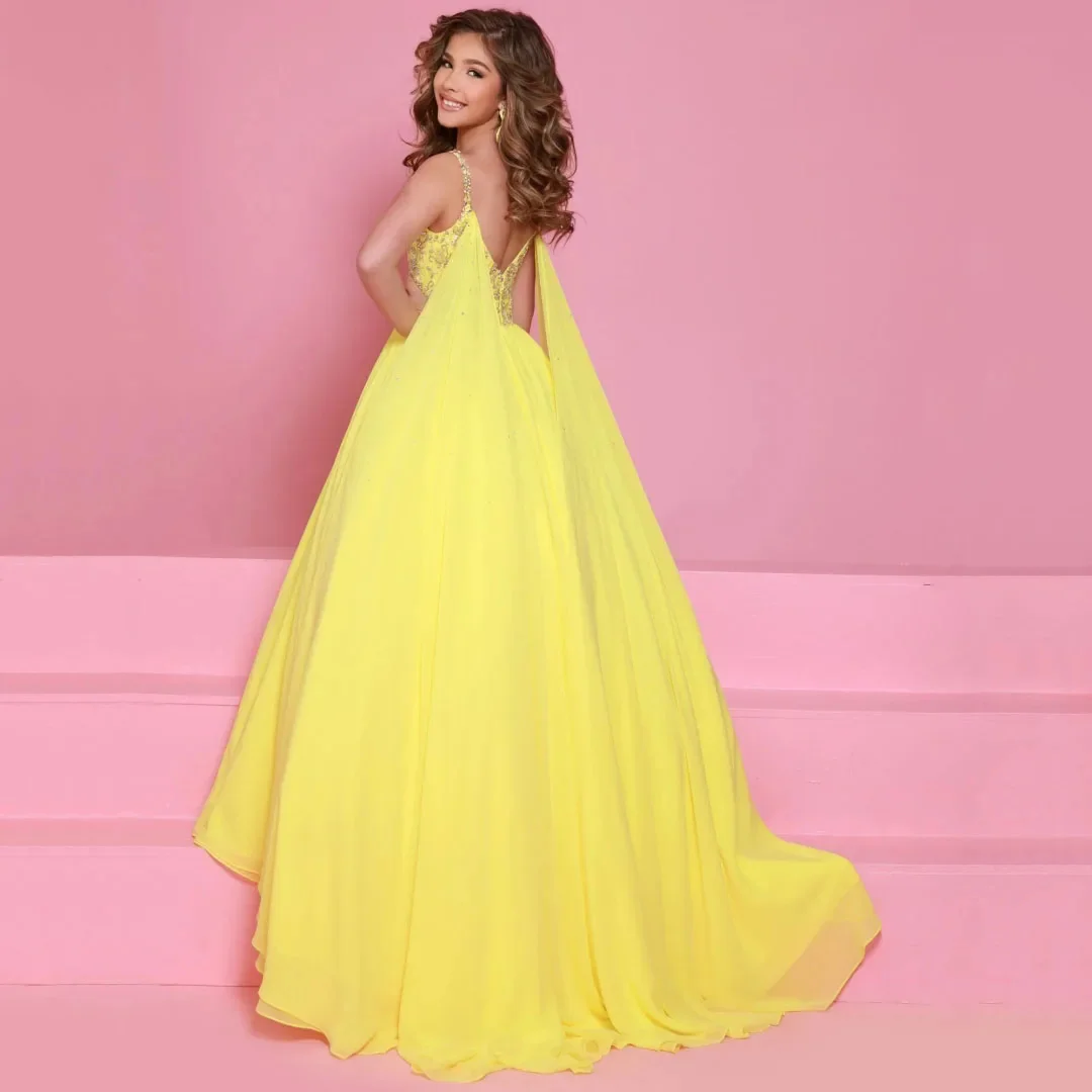 

Customized Yellow Flower Girl Dress For Wedding Silvery Appliques Floor Length Elegant Princess Quinceanera Birthday Ball Gown