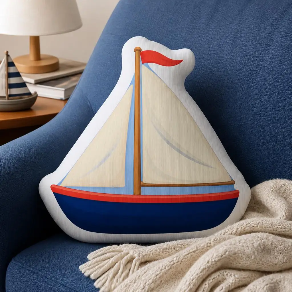 Sailboat Shaped Throw Pillow Nautical Coastal Cushion Stuffed Floor Pillow Sailing Home Decor Sofa Living Room Accent Gift