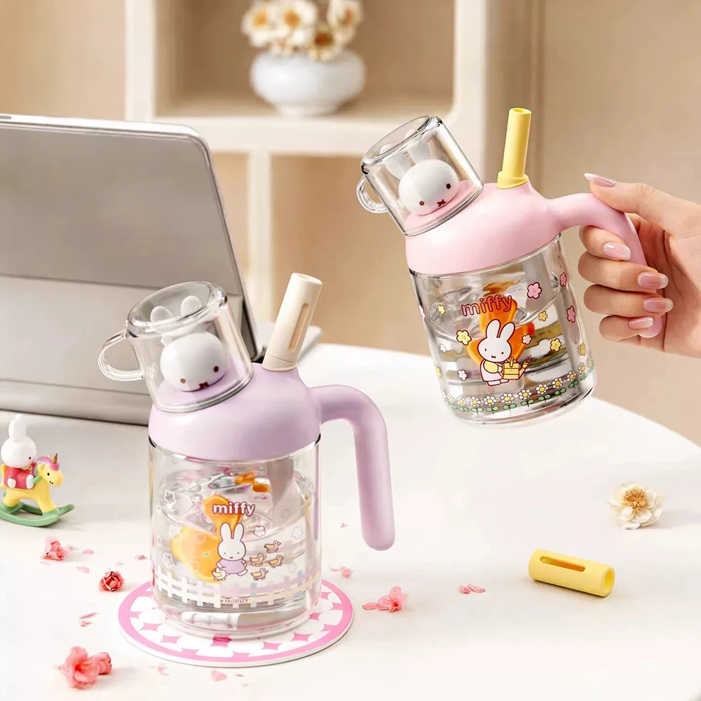 Kawaii Miffy Double Drinking Cup Cute Glass Water Bottle Mini Tea Cup High Borosilicate Heat Resistant Leakproof Girl Gift - view 6