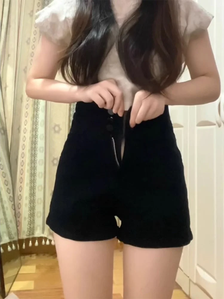 

American Sle High Waist Denim orts Women Summer plus Size Flattering Bla Casual A-Line Wide Leg Hot Pants