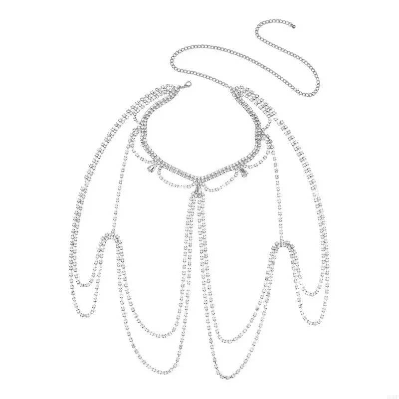 

Rhinestones Body Chain With Tassels For Women Stylish Shoulder Decoration Elegant Beach Accessory E0BF
