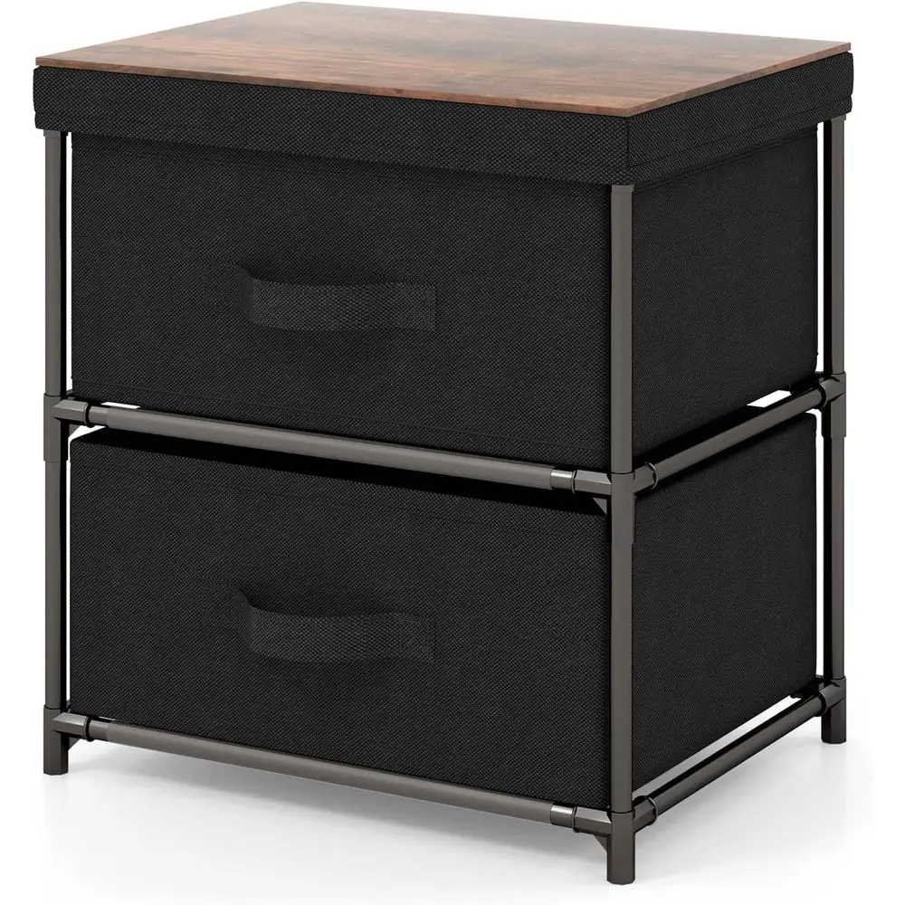 

Прикроватная тумбочка с тканевыми ящиками, небольшой ящик для хранения с металлическим каркасом и деревянной столешницей, прикроватный столик с 2 ящиками и съемной крышкой, Bedro