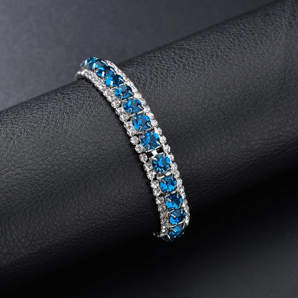 Top Sale Bracelet Full AAA Zircon Austrian Crystal Femme Women Link Chain Jewelry Bangles Women\'s Bracelets Blue Colorful