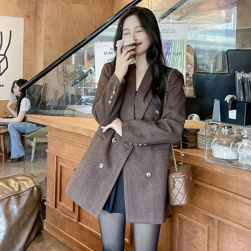 2025年秋冬新作 高級ウールスーツコート ロングジャケット コーヒーブレザー 厚手キルティングアウター ヴィンテージ風 レディースジャケット