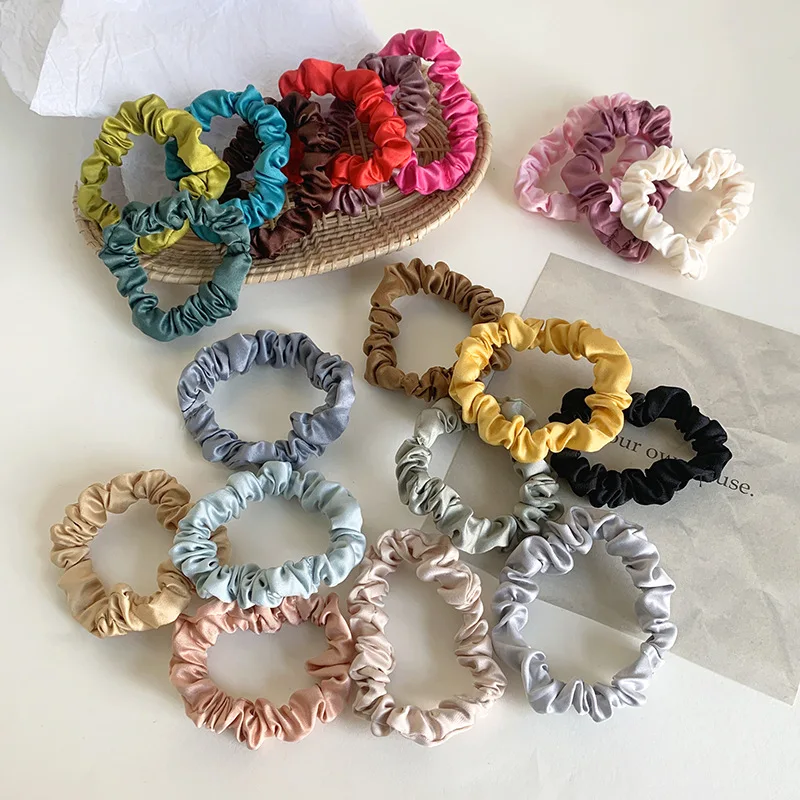 Ins Silk Satin Scrunchies Women Solid Color Hair Rope Elegant Ponytail Holder Rubber Band Elastic Hairband Hair Accessories Girl