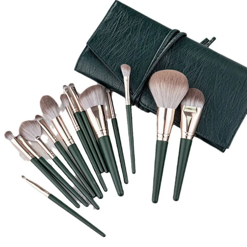 New14Green Cloud Makeup Brush Set Cangzhou Li Student First Encounter Soft Loose Powder Eye Brush أدوات التجميل