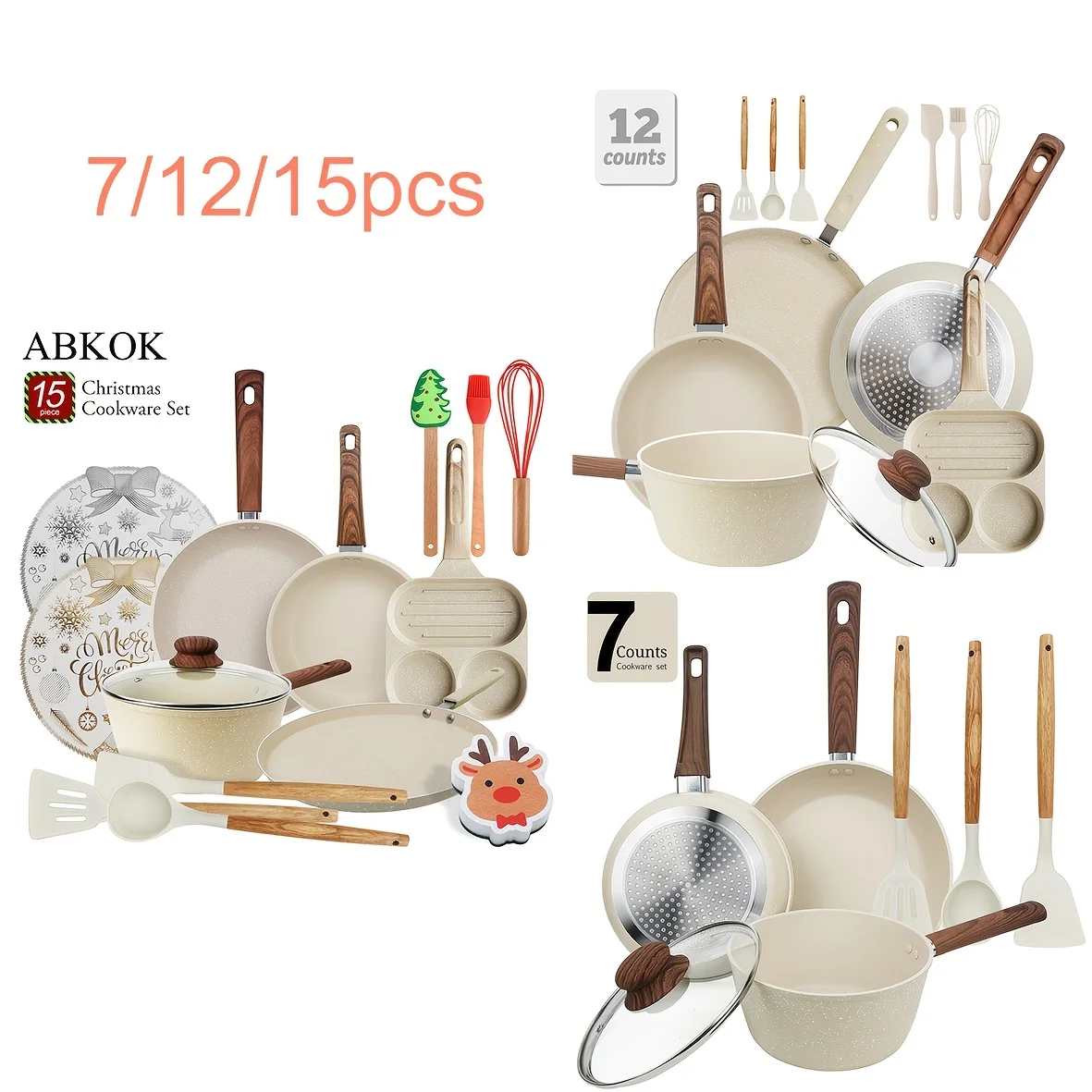 15/12/7pcs conjunto de potes e panelas, conjunto de panelas antiaderentes, conjunto de cozinha antiaderente de panelas de indução, incluindo frigideira, panela,
