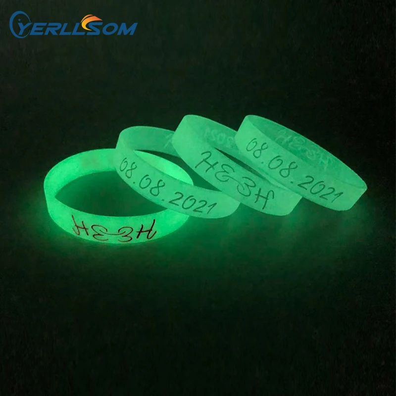 YERLLSOM 100PCS/Lot Glow Customizable Hand Band Silicone Wristband Bracelets Glow In The Dark Wrist Band