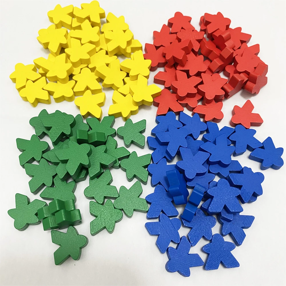 100PCS Wooden 16*16*5mm Extra Meeples Bits Pawns Board Game Pieces Bulk Replacement Gaming Components Humanoid Chess Pieces