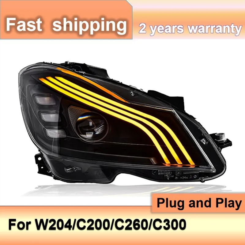 اكسسوارات السيارات لبنز W204 المصباح 2007-2010 مرسيدس C فئة المصباح C200 C260 C300 DRL بدوره إشارة عالية شعاع #4