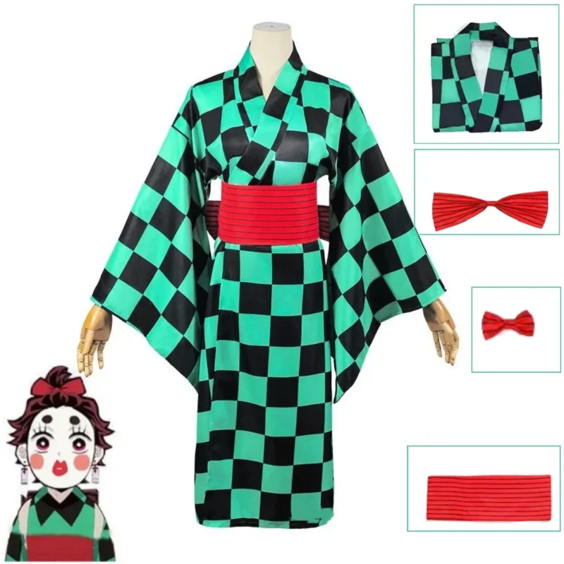 CyAnime 炭治郎コスプレ衣装ウィッグ竈門炭治郎プリント着物弓帽子イヤリングハロウィンクリスマスパーティー仮装コスチューム
