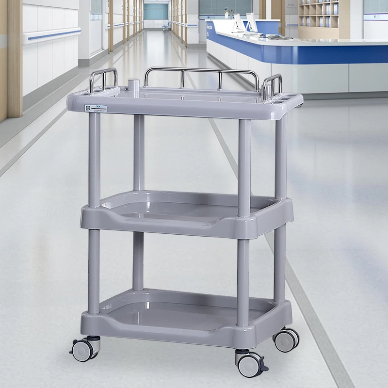 China Factory Hot Sell Multi Functional Medical Vehicle Hospital Treatment Rescue Trolley Assembled Two Layers Clinic Trolley
