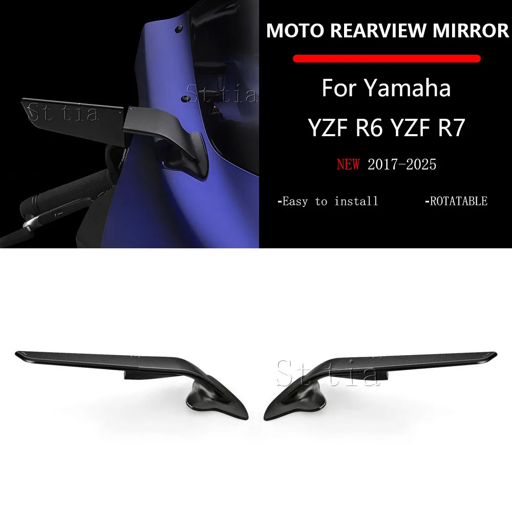 NEW Fit For YAMAHA YZFR6 R6 YZFR7 R7 2017-2025 Motorcycle Mirror Modified Wind Wing Adjustable Rotating Aluminum Rearview Mirror