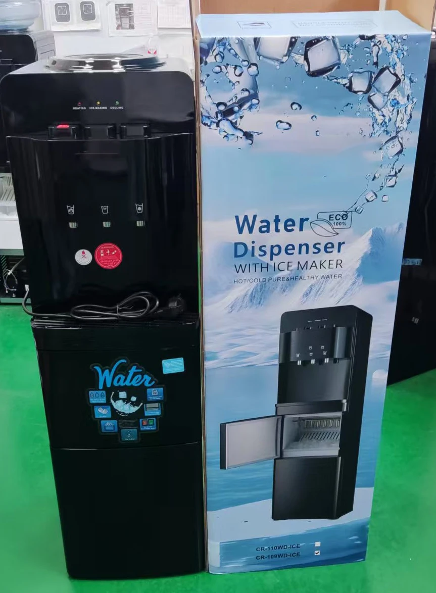 New Compressor Cooling Vertical Water Dispensers Hot and Cold Water Machine with Ice Maker