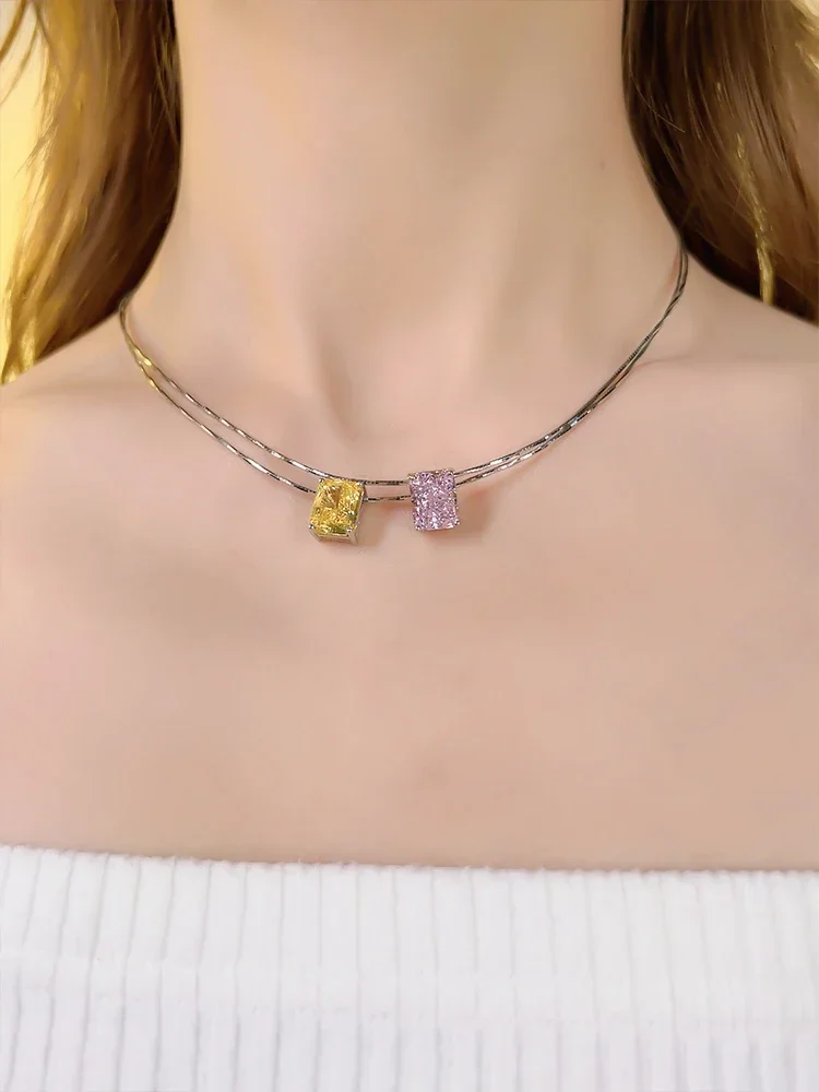 Versatile 925 Silver Collar Chain Necklace Pendant Korean Edition Imported High Carbon Diamond Engagement Jewelry for Women