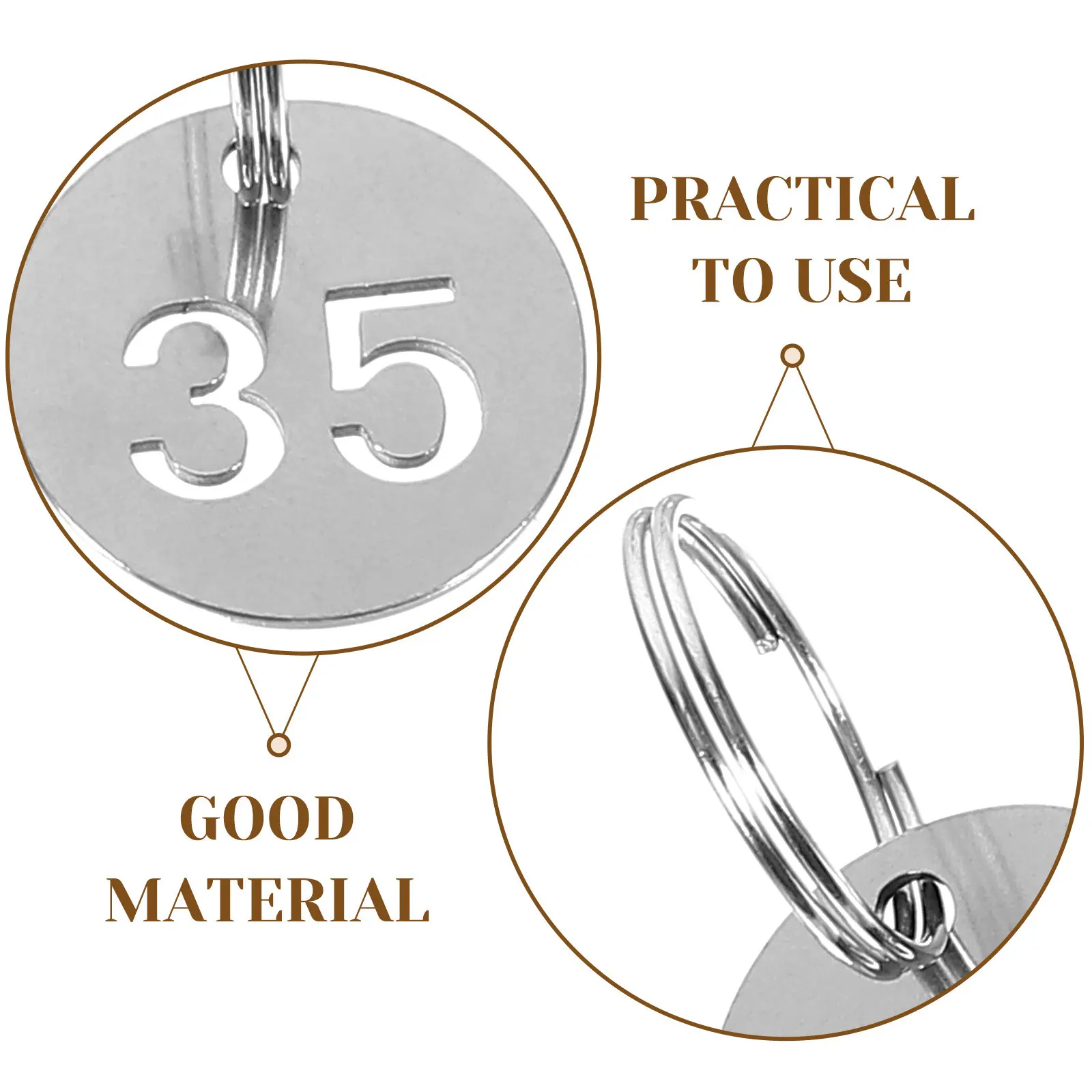 50Pcs Stainless Steel Number Tags Round Portable Metal Key Tags for Luggage Dorm Office Hotel Key Identification Organizer