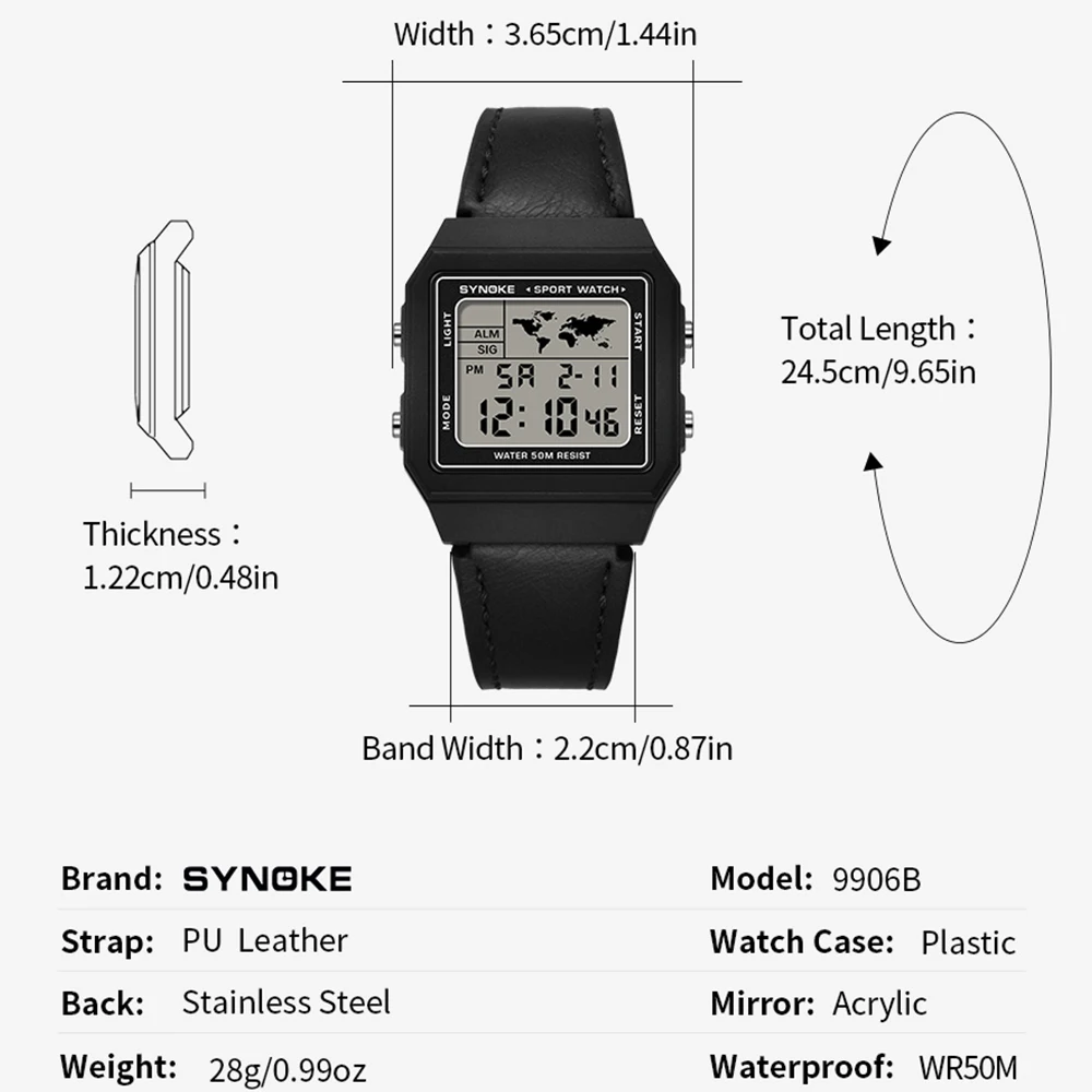 Square Large Screen Retro Men's Sports Watch, Fashion Multifunctional Outdoor Alarm Trend Electronic Watch