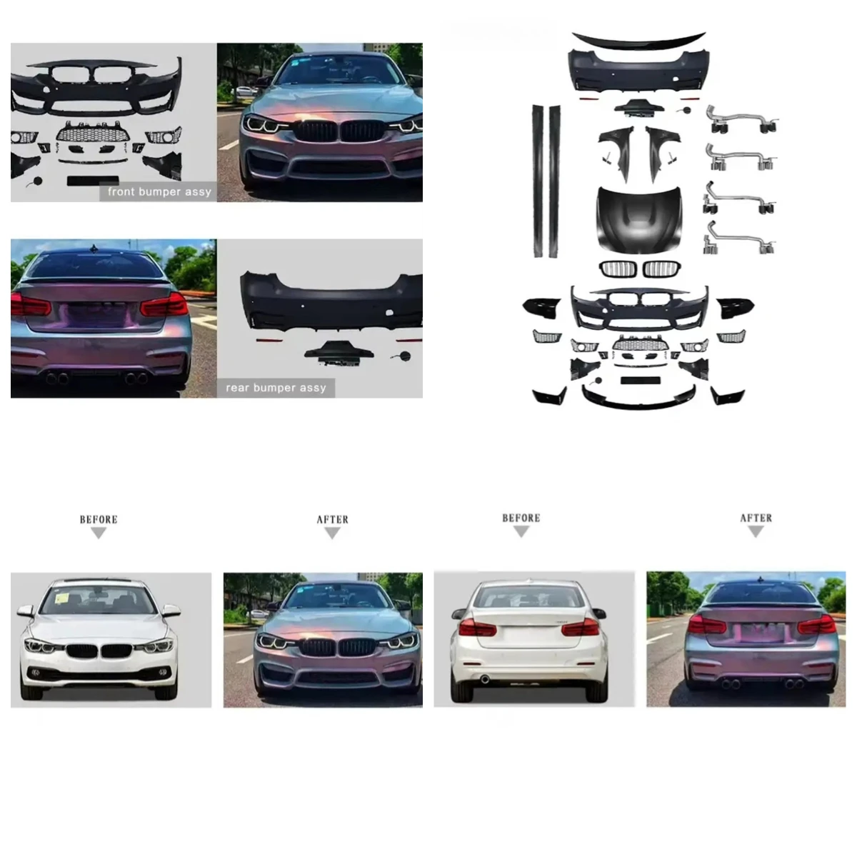 

StlfCar Modified M3 Style Side Skirts Exhaust Pipe And Hood Fender Body Kit For BMWs 3 Series F30 M3 2013-2018 Bumper Body Kits