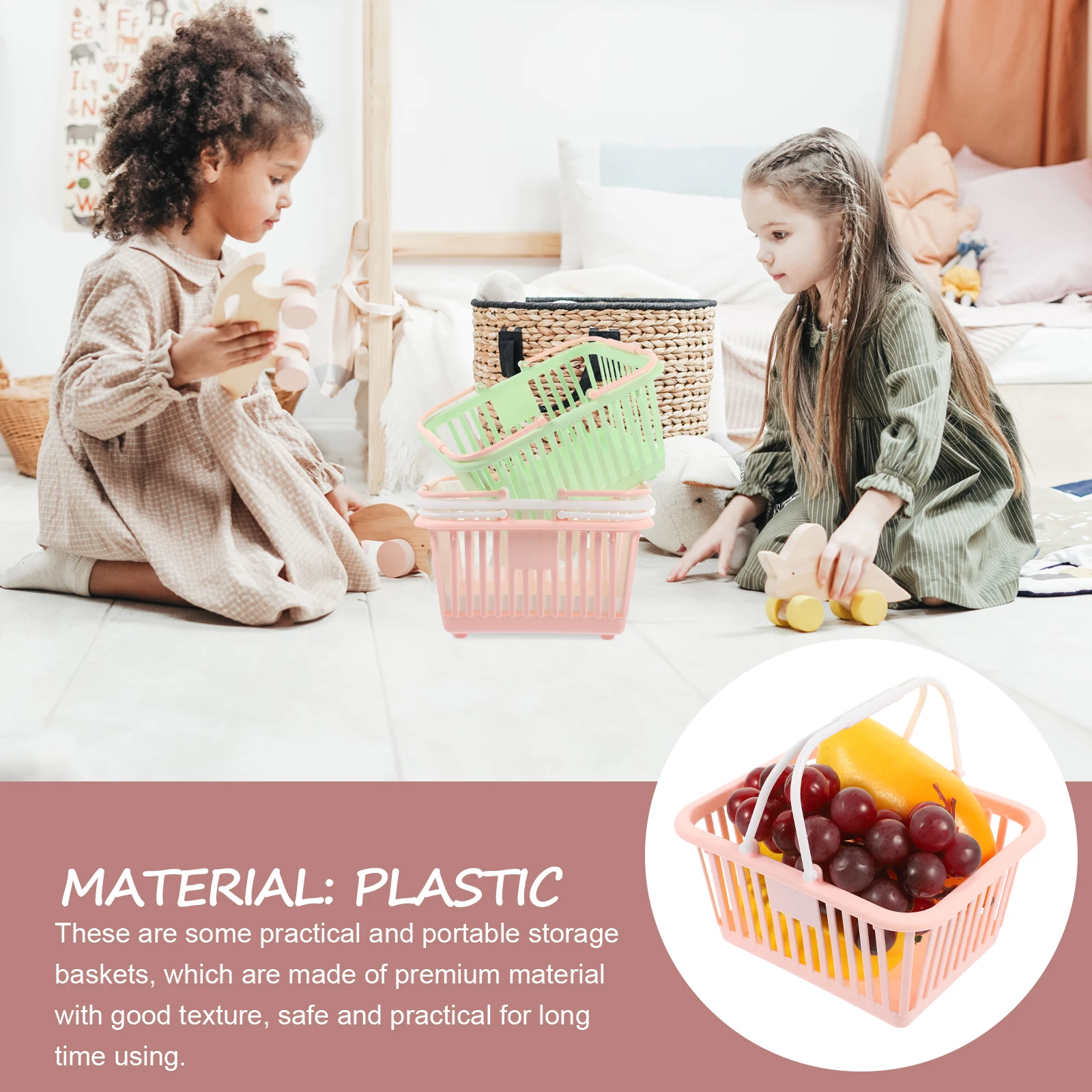 

3Pcs MultiFunctional Portable Storage Baskets Strong Plastic Organizer With Handle Hollow Design For Fruit And Small Items