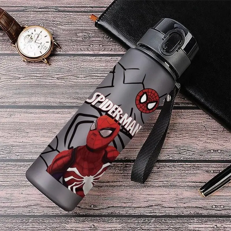 Marvel Spider Man Drinking Straw Water Cup Frosted Cartoon Outdoor Sport Strap Portable Plastic Water Bottle Student Adult 560ml view 2