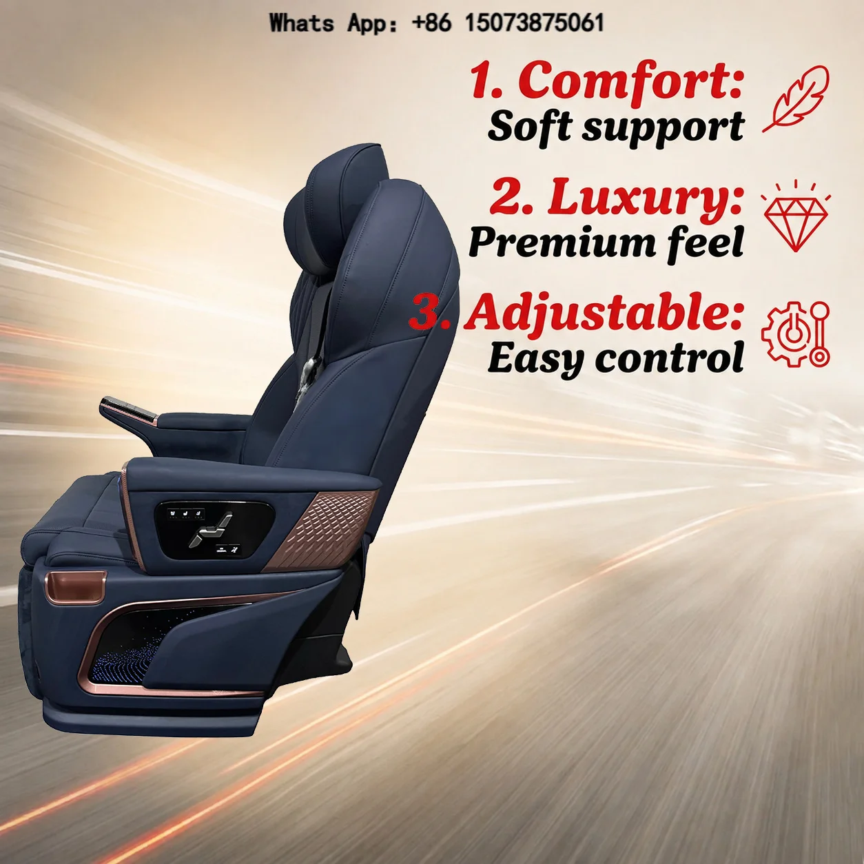 New Arrival Luxury 180 Degree Swivel MPV Swivel Captain Seat with Touchscreen Ambient Light for Vito HiAce Bus