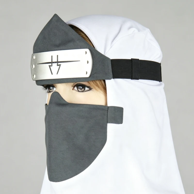 Naruto Akatsuki Kakuzu Cosplay Kopfbedeckungs-Set Ninja Stirnband Maske Weiße Kapuze Komplettset Halloween Anime Kostüm Zubehör Geschenk