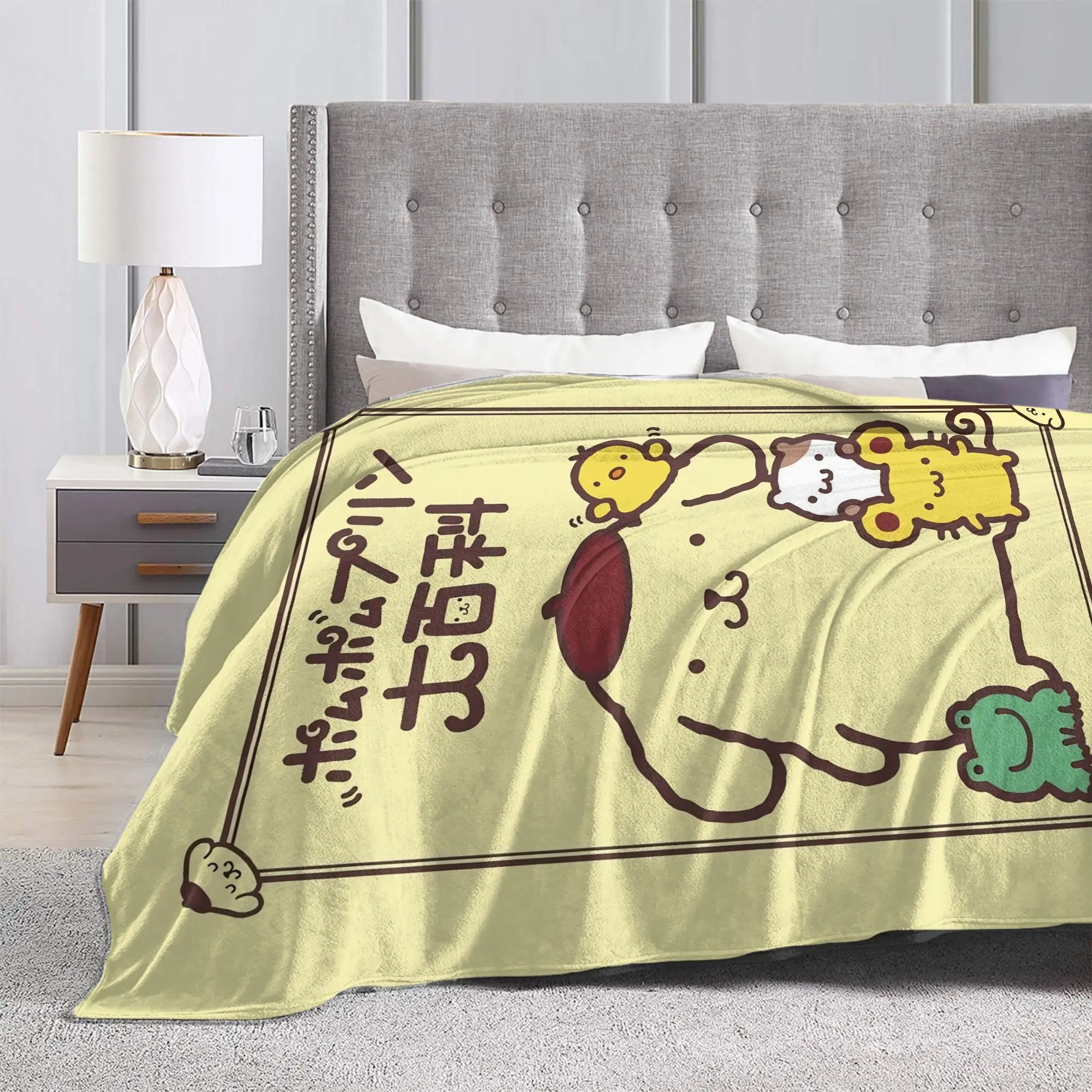 Pompompurins Kawaii Cute Dog Cartoon Blankets Fleece Decoration  Breathable Warm Throw Blankets for Bedding Outdoor Bedspreads