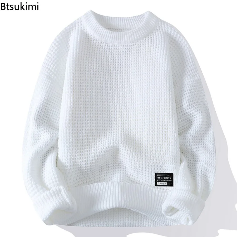 2025 Autumn Winter Men Pullovers Sweaters Knitted Top Round Neck Coarse Needle Full Sleeve Sweaters Solid Casual Loose Pullovers