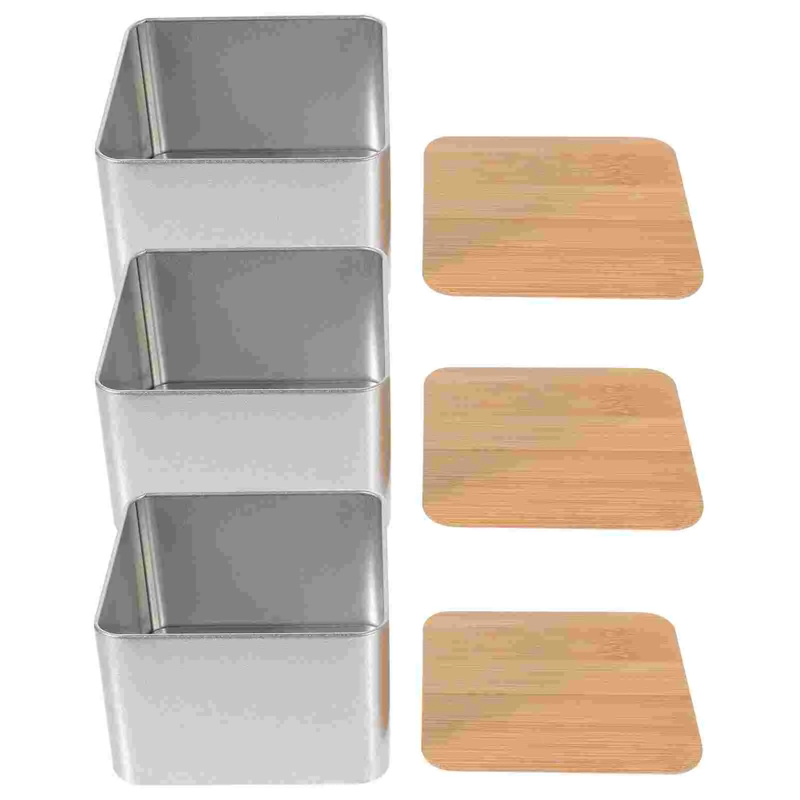 

3 Pcs Tea Spoons Canister Tin Coffee Bean Jar Bamboo Iron Jars Metal Tins Sealed Dry Fruit With Lid