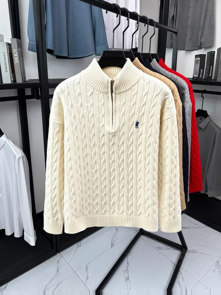 Hochwertige Markenmode 2026 Retro Stehkragen Reißverschluss Bestickter Pullover Personalisierter Exquisiter Jacquard Herbst-Winter-Strickwaren – Detail 4