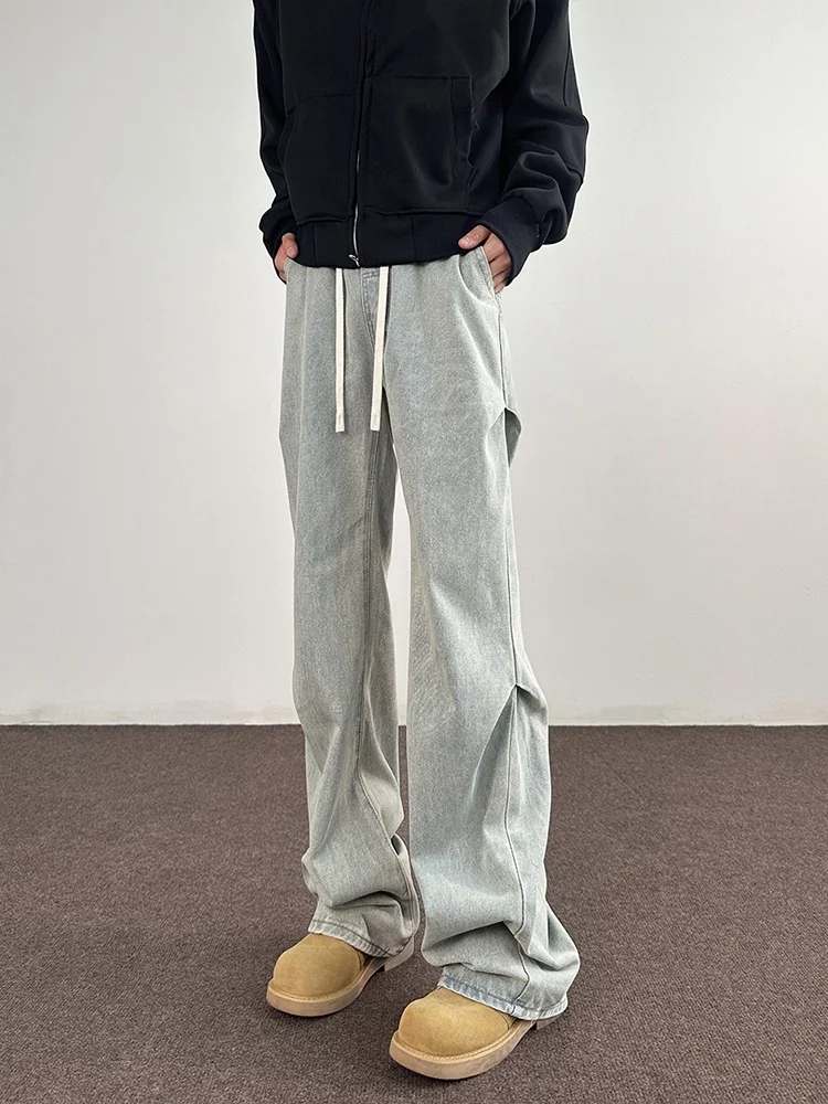 

Waed Vintage Men's Jeans Folded Design Street Sle Pants Spring Autumn Straight Leg Wide Leg Pants Durable Wear Resistant