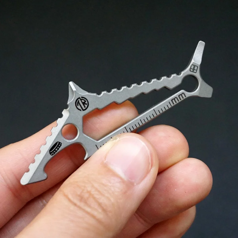 Titanium Alloy Crowbar Shark Shape EDC Multifunctional Hexagon Wrench Bottle Opener Phillips Straight screwdriver Ruler Keychain