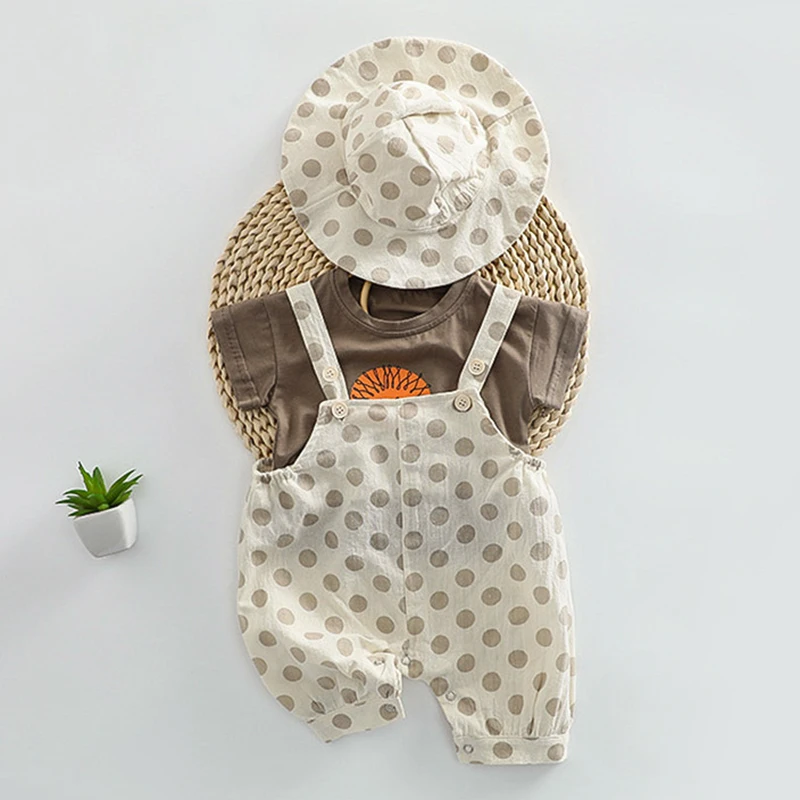 Korean Style Newborn Baby Girls Boys Clothing Sets Cotton Short Sleeve T-shirt+Hat+Romper Toddler Baby Clothes Suit For Summer