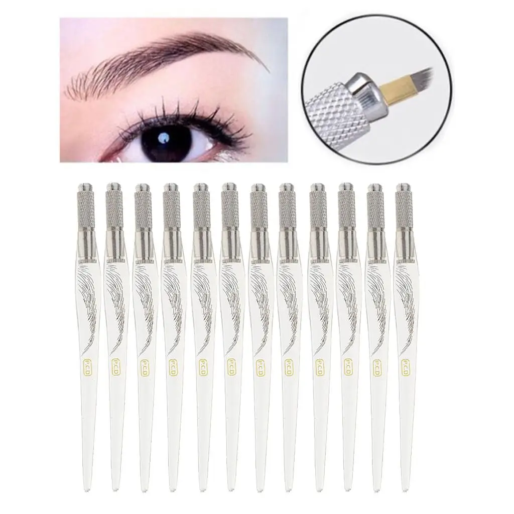 

12 ручек для микроблейдинга, ручная перманентная ручка, инструмент для макияжа боди-арта, прозрачный