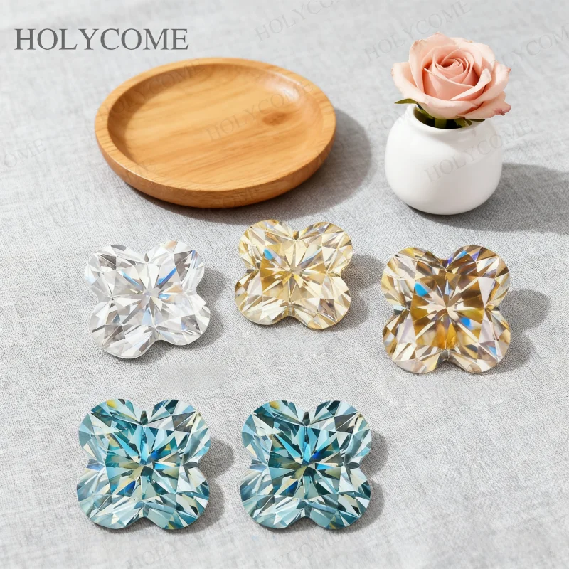 

Four-Leaf Clover Moissanite Stone Multicolor Loose Gemstone Beads VVS1 With GRA Shining For Engagement Christmas Jewelry Design