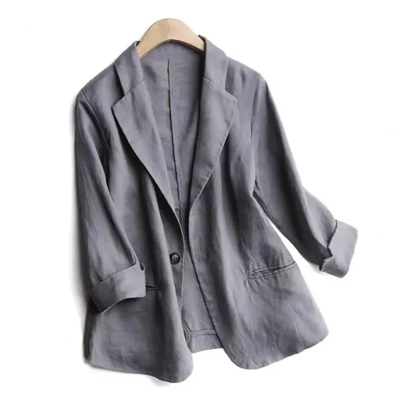 Blazer Formal de manga larga con bolsillos para mujer, traje de moda de Color sólido, chaqueta con cuello vuelto, ropa femenina, 2022