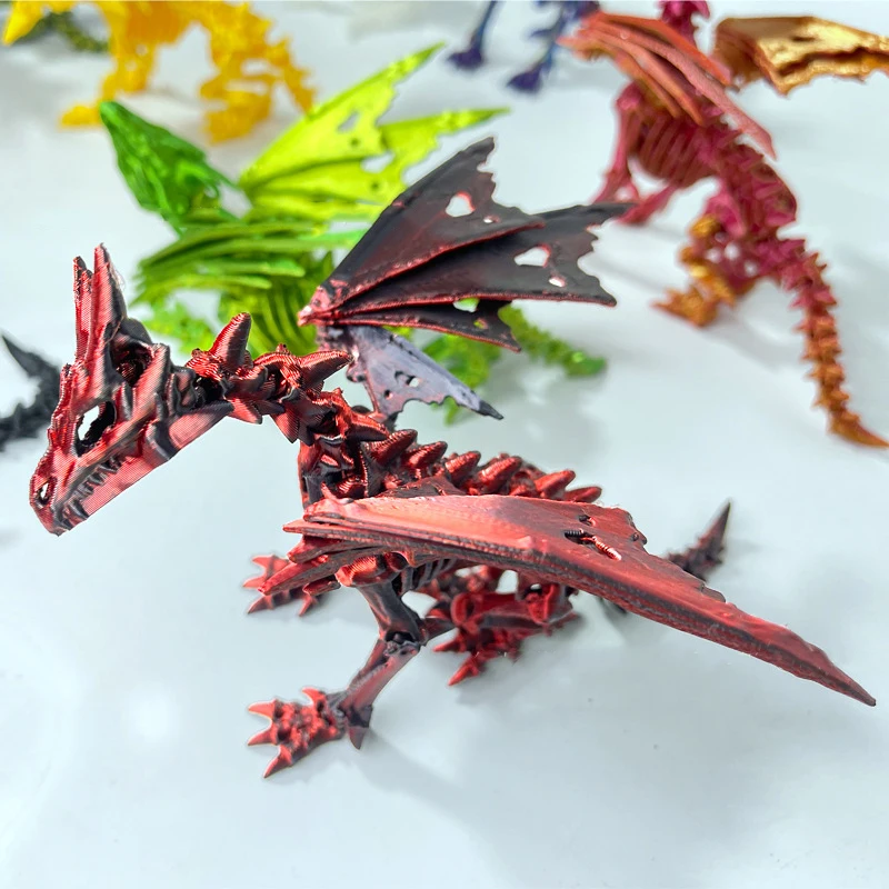 Esqueleto de dragão impresso em 3D com asas articulações móveis decoração de dragão modelo animal exclusivo ornamento figura de dragão enfeites de mesa